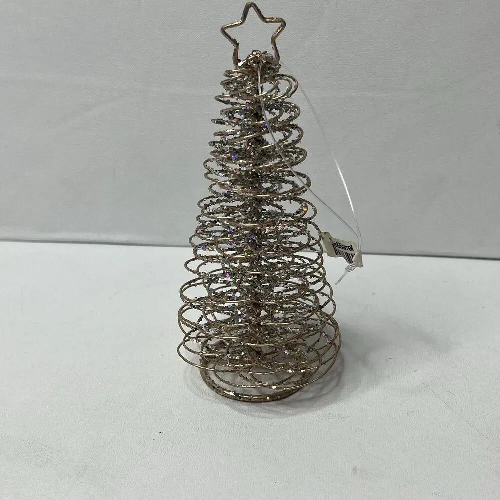Lot Of 9 Crate & Barrel Gold Spiral Glitter Tree Christmas Ornaments/placecard